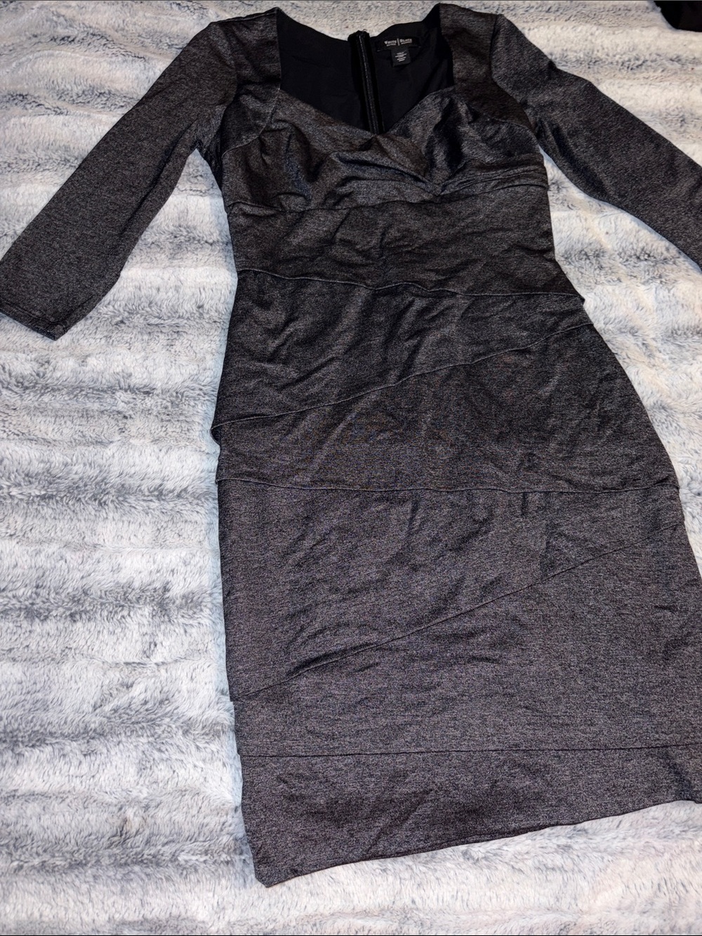 White House Black Market Charcoal Gray Long-Sleeve Slimming Sheath Dress